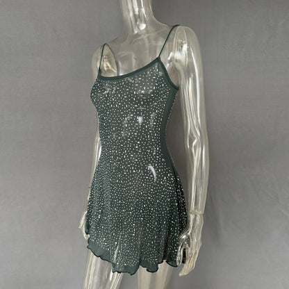 Rhinestone Decor Mini Cami Dress