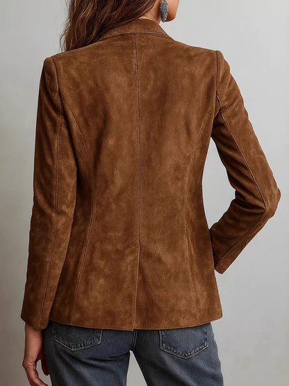 Full Size Slim Fit Suede Long Sleeve Blazer Plus Size