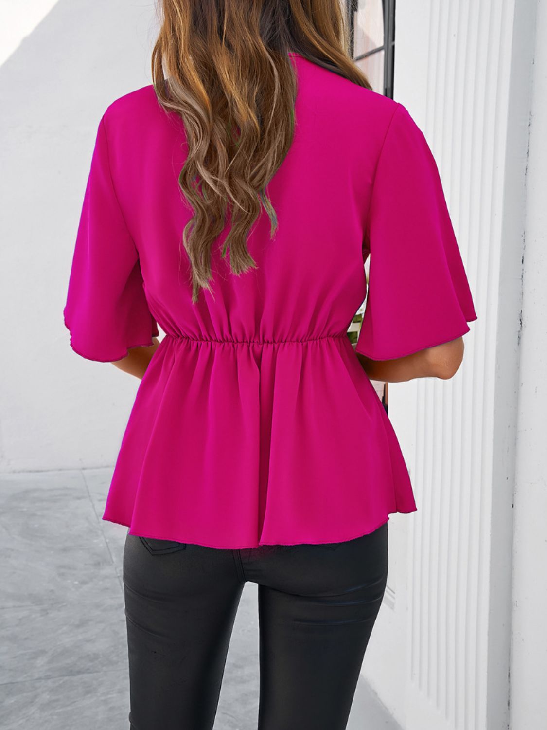 Tied Front Peplum Blouse