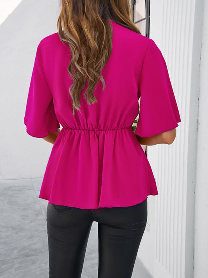 Tied Front Peplum Blouse