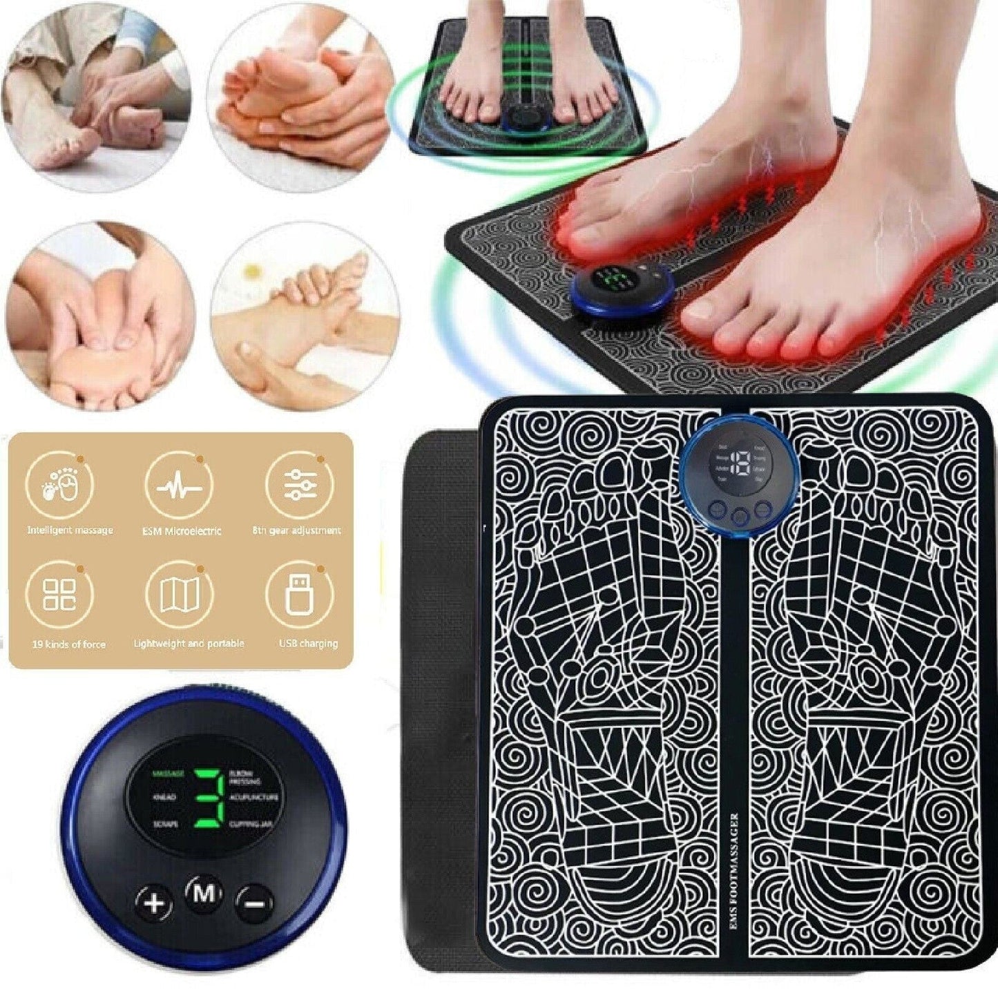 Electric Foot Massager Pad Blood Circulation Muscle Stimulator Mat 19 Levels and 8 Modes-Massage Mat