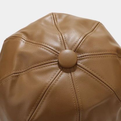 Faux Leather Newsboy Hat