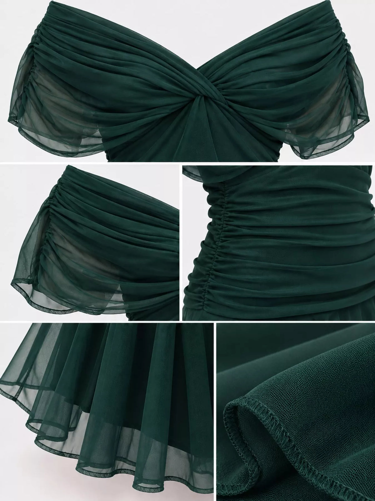 Off-shoulder ruched tulle dress, view 24