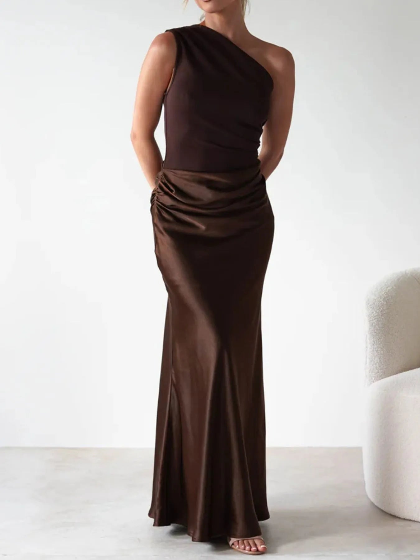 One Shoulder Ruched Bodycon Maxi Dress