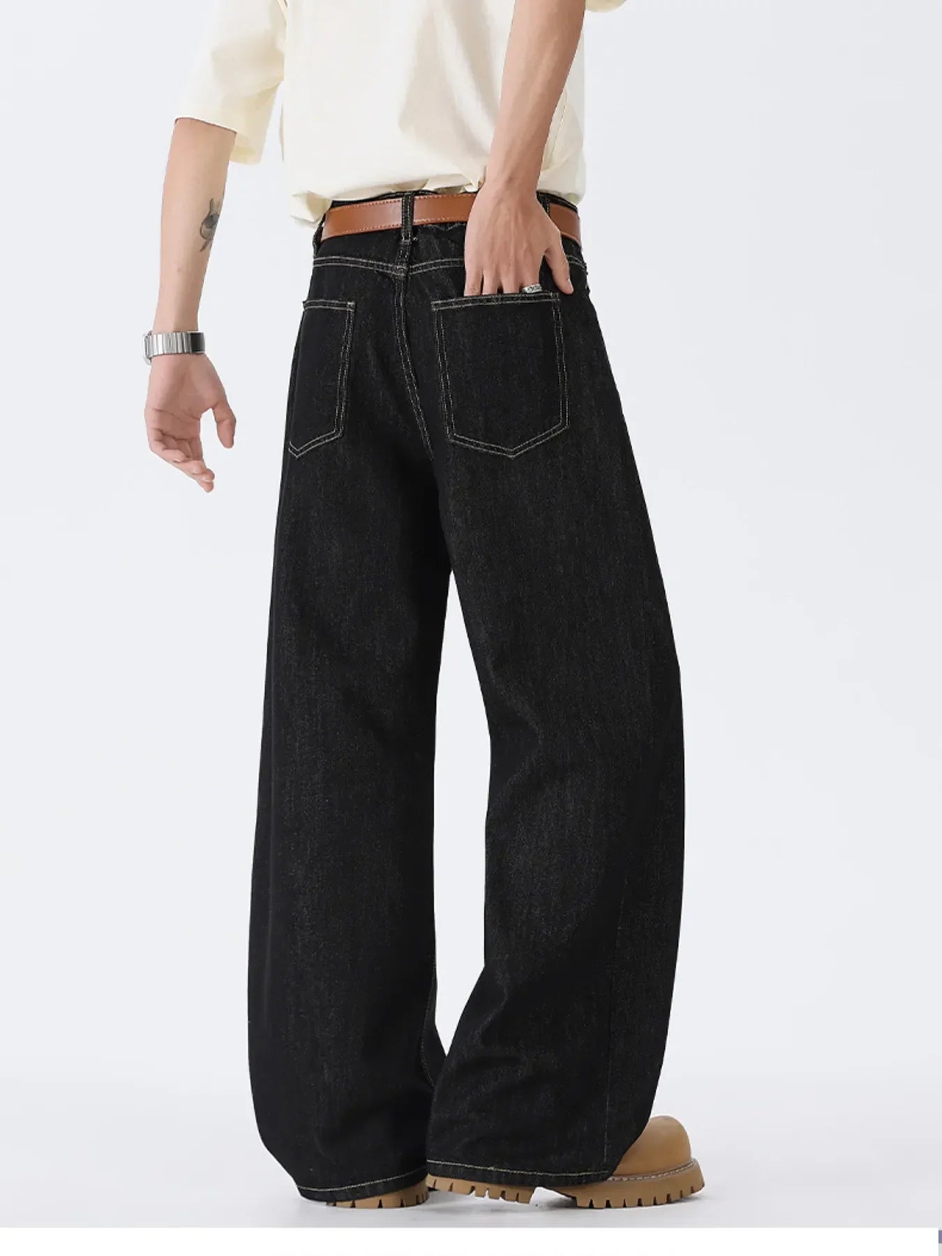 Men's Full Size Wide Leg Wash Jeans