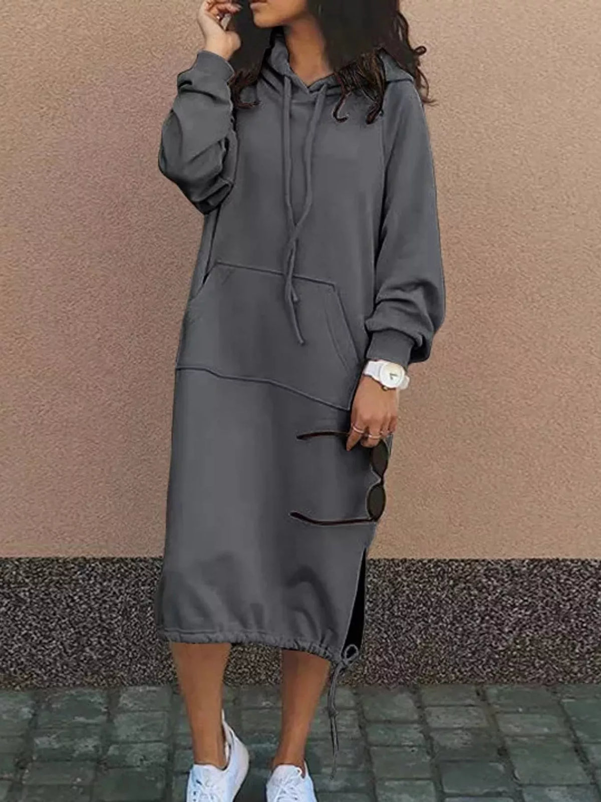 Hooded sweatshirt midi dress, view 17