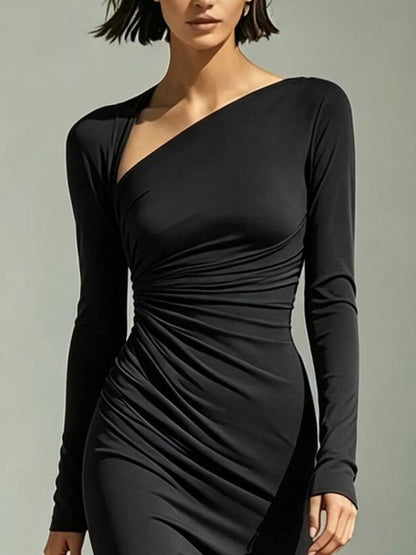 Asymmetrical Neck Ruched Dress