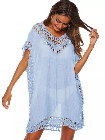 V-neck crochet cover-up dress in Sky Blue