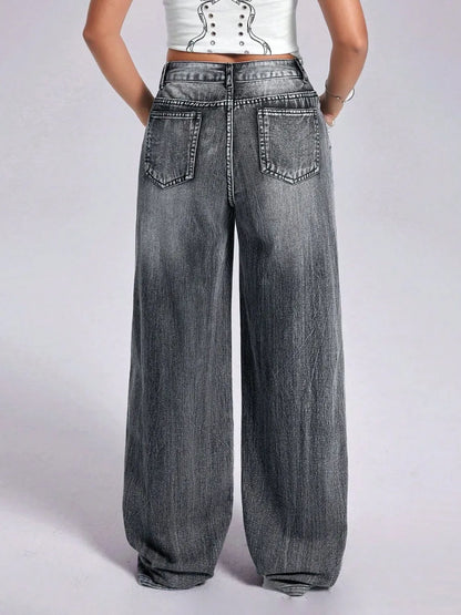 Cross Wide Leg Jeans with Pockets