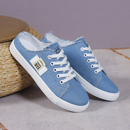 Frayed Hem Lace Up Canvas
