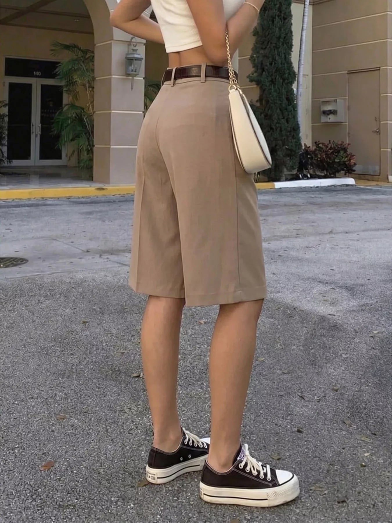 High-Waisted Pleated Detail Shorts