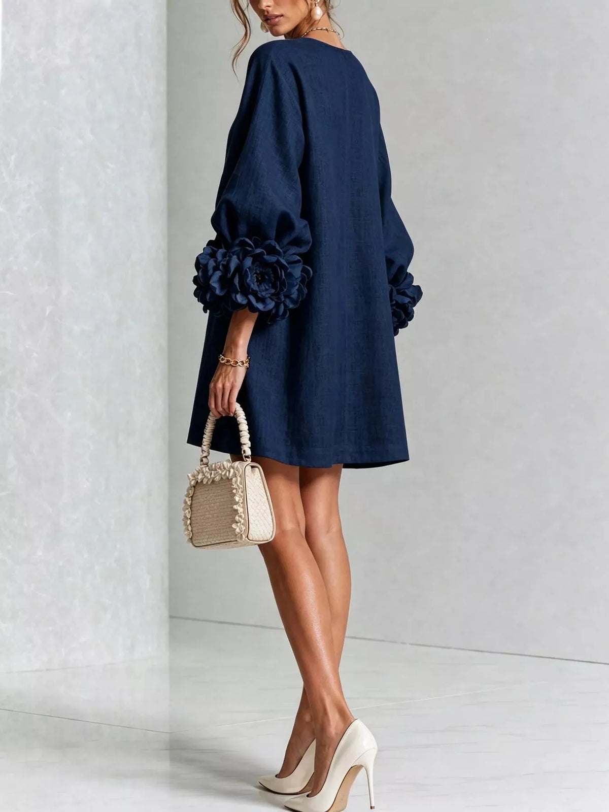 3D floral sleeve dress, view 4
