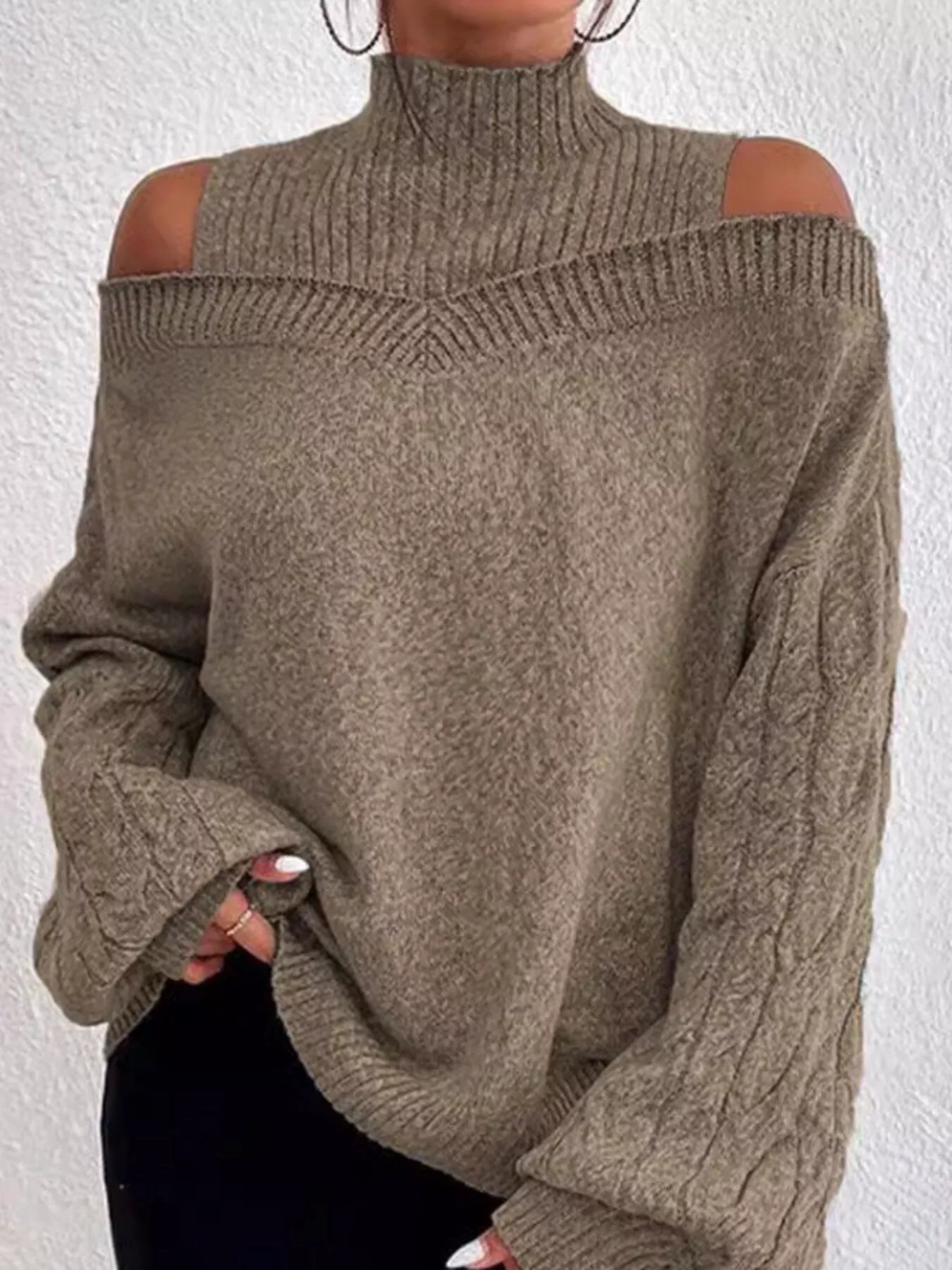 Cold Shoulder Turtleneck Sweater