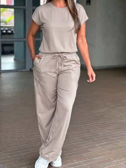 Round Neck Tee and Drawstring Pants Set