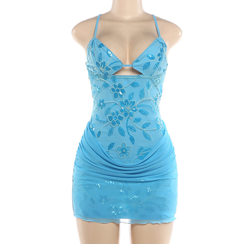 Strap pleated waist bag hip dress