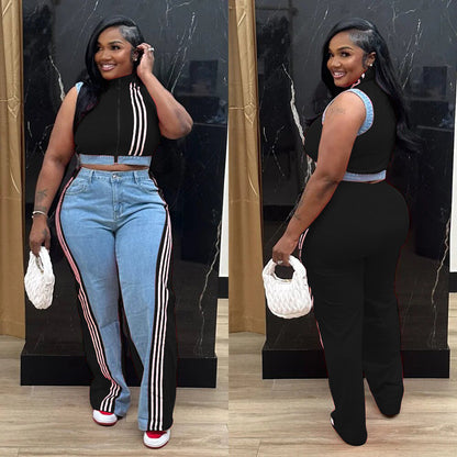 Loose Woven Denim Pants Set