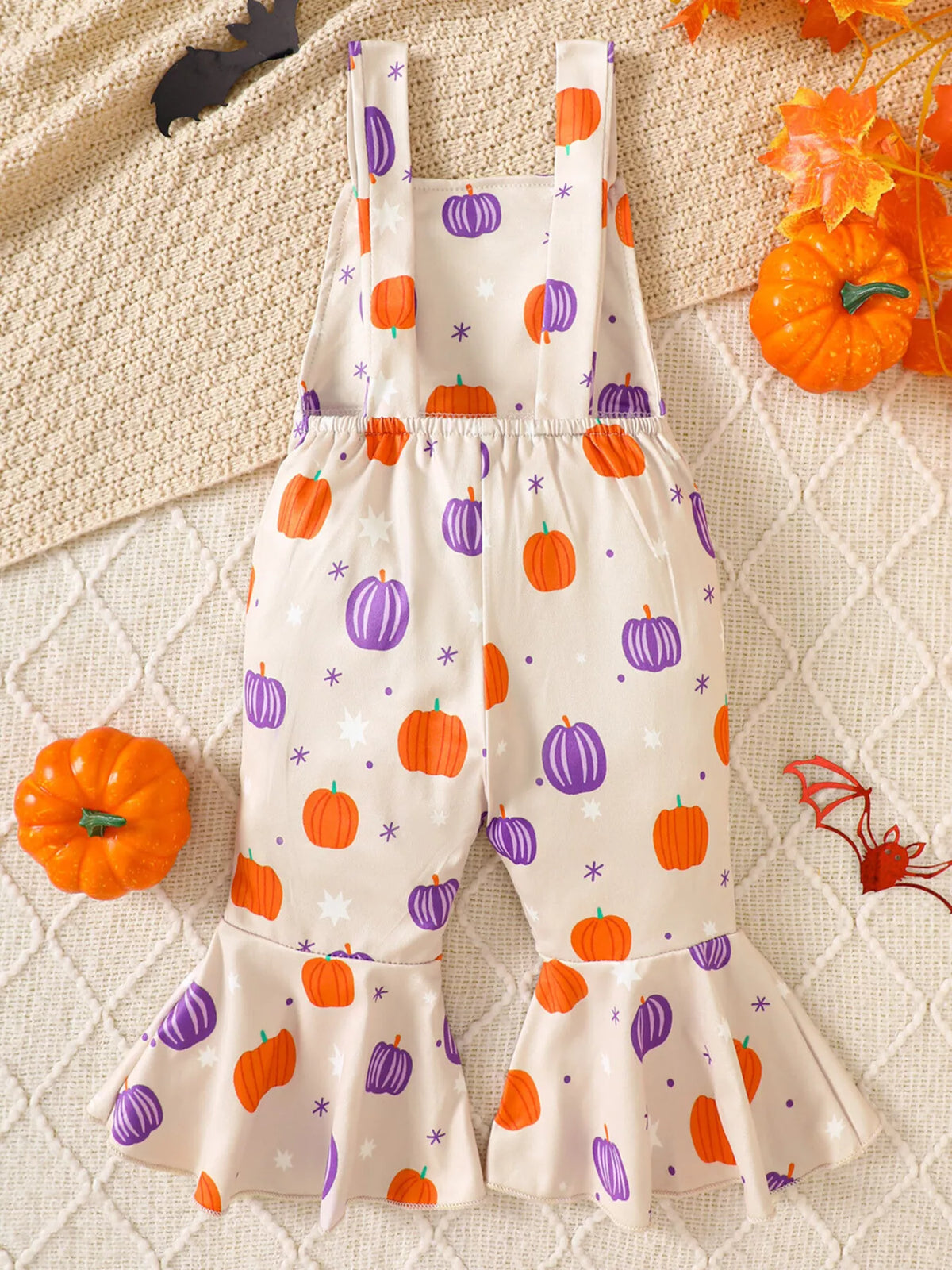 Children's Halloween Pumpkin Print Bell-Bottom Jumpsuit
