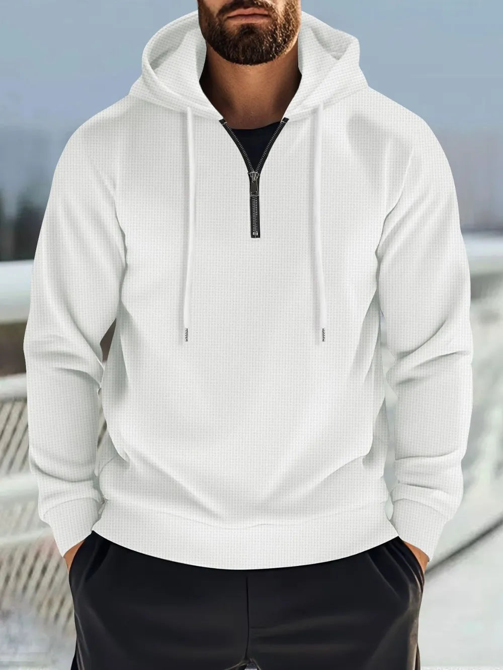Men's Full Size Quarter Zip Drawstring Hoodie