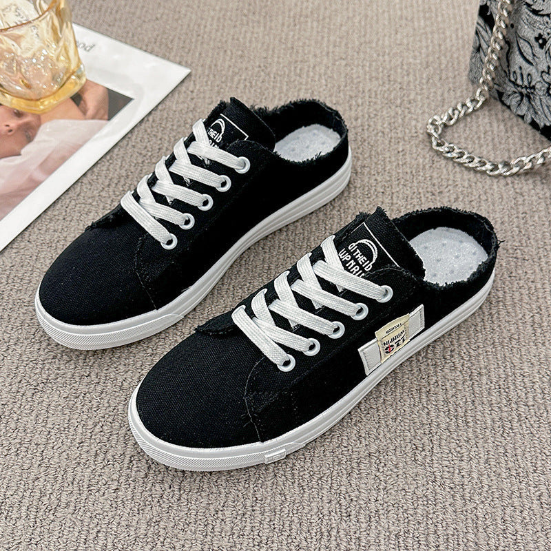 Frayed Hem Lace Up Canvas
