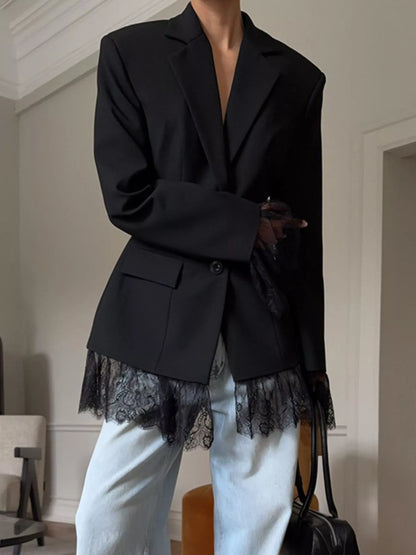 Lace Hem Lapel Collar Blazer