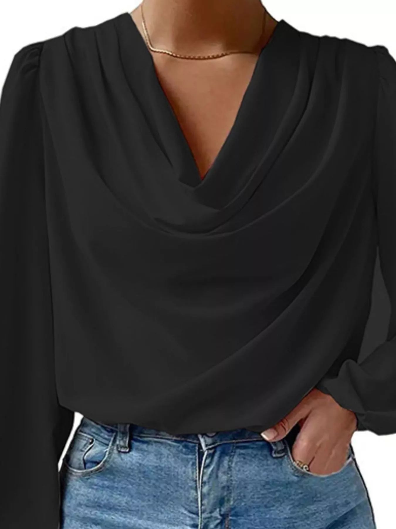 Full Size Cowl Neck Balloon Sleeve Blouse