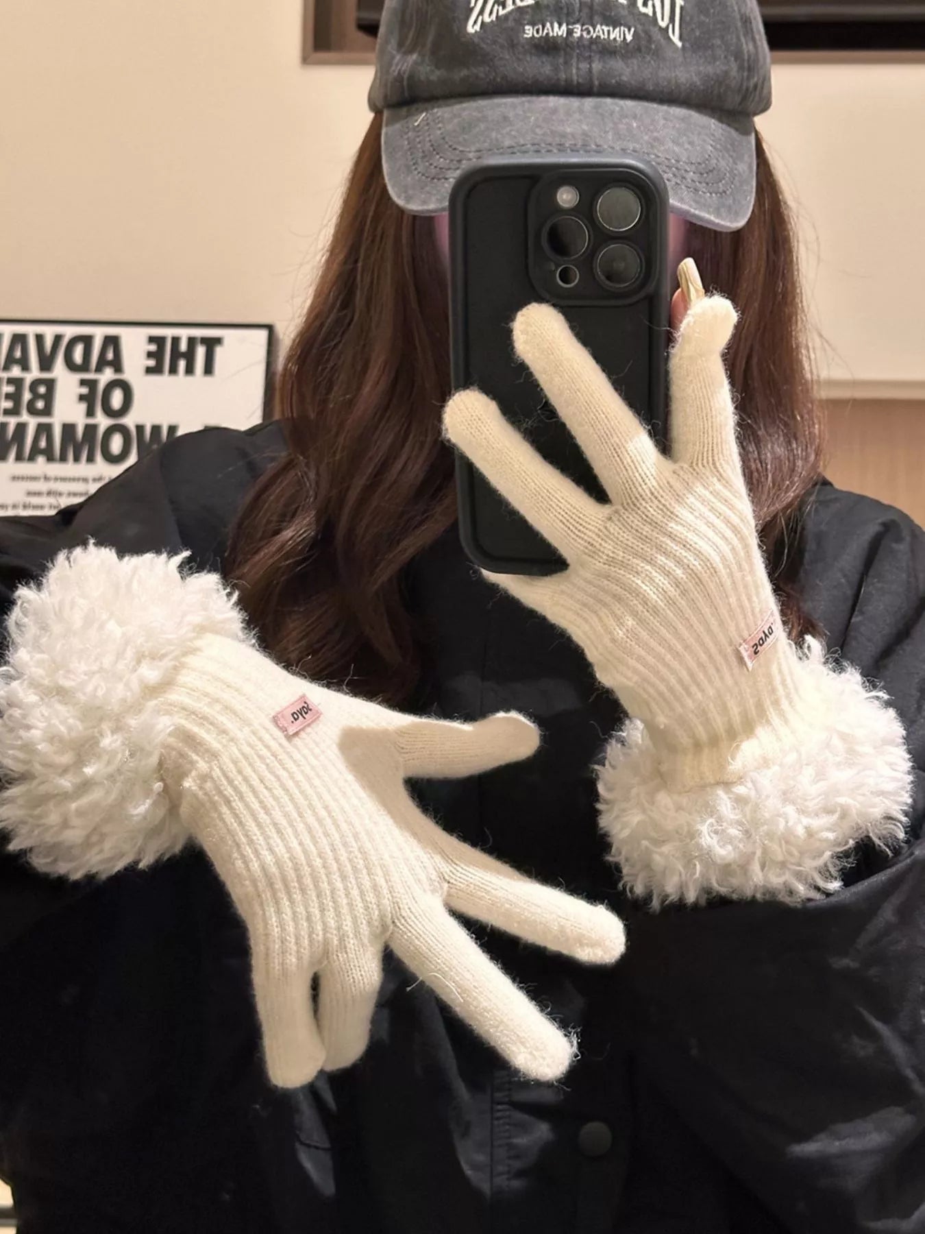 Fuzzy Cuff Knitted Gloves