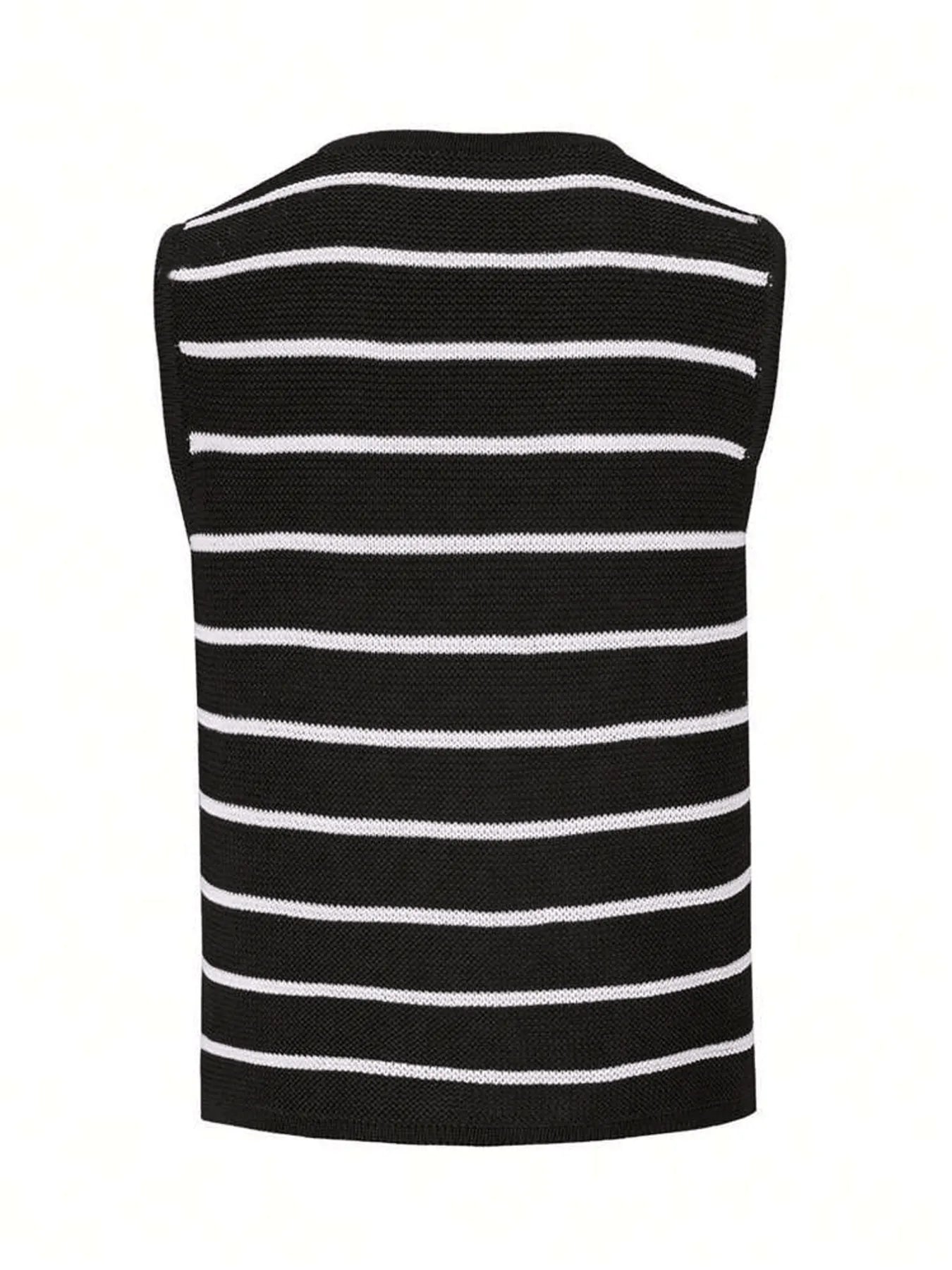 Tie Front Striped Sweater Vest