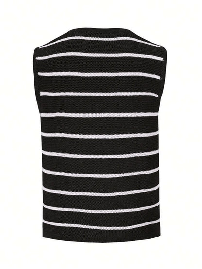 Tie Front Striped Sweater Vest