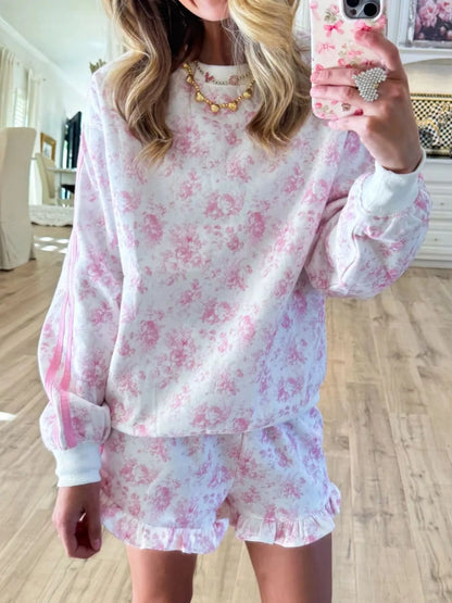 Floral sweatshirt and shorts set, view 12