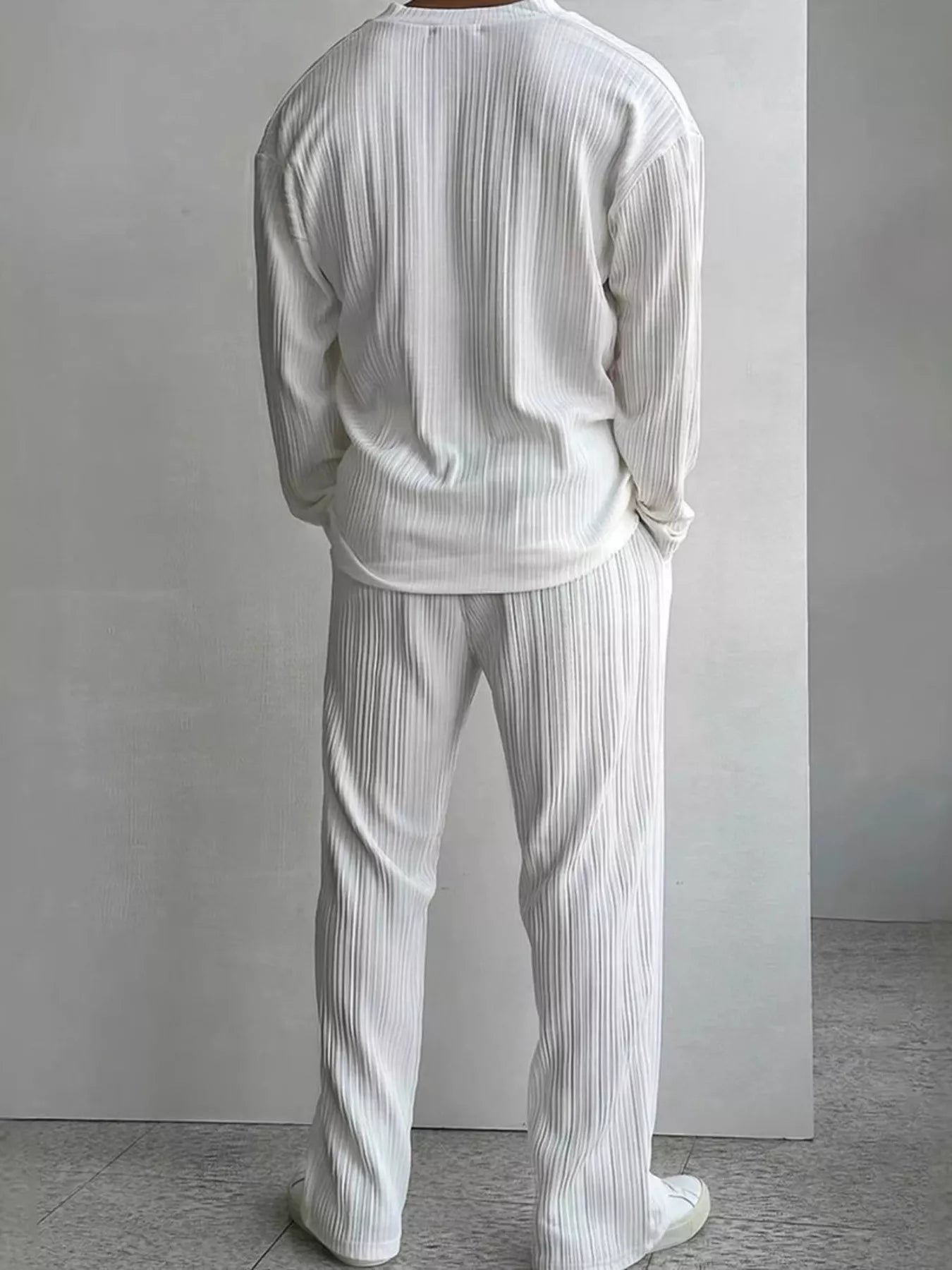 Men's Textured Button Up Shirt and Pants Set Plus Size