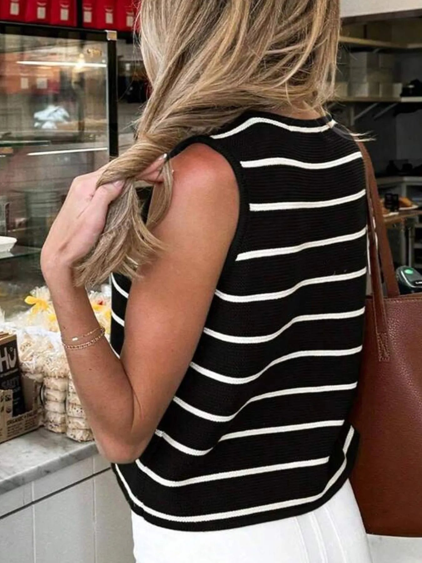 Tie Front Striped Sweater Vest