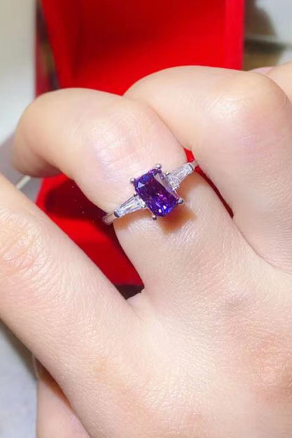 Platinum-Plated Rectangle Ring in Purple