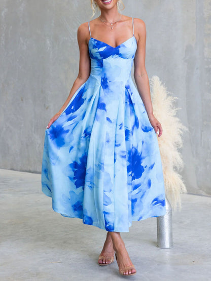 Floral Print Spaghetti Strap Midi Dress