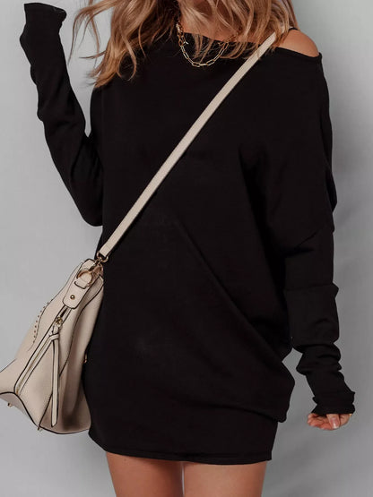 Asymmetric Batwing Sleeve Mini Sweater Dress