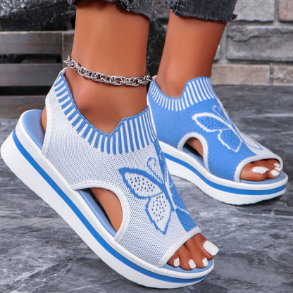 Mesh wedge sandals in blue