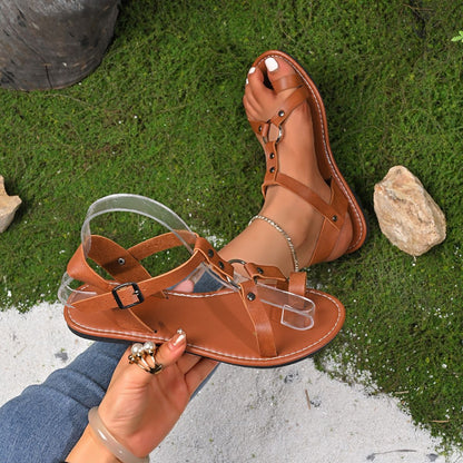 Toe loop flat sandals in caramel