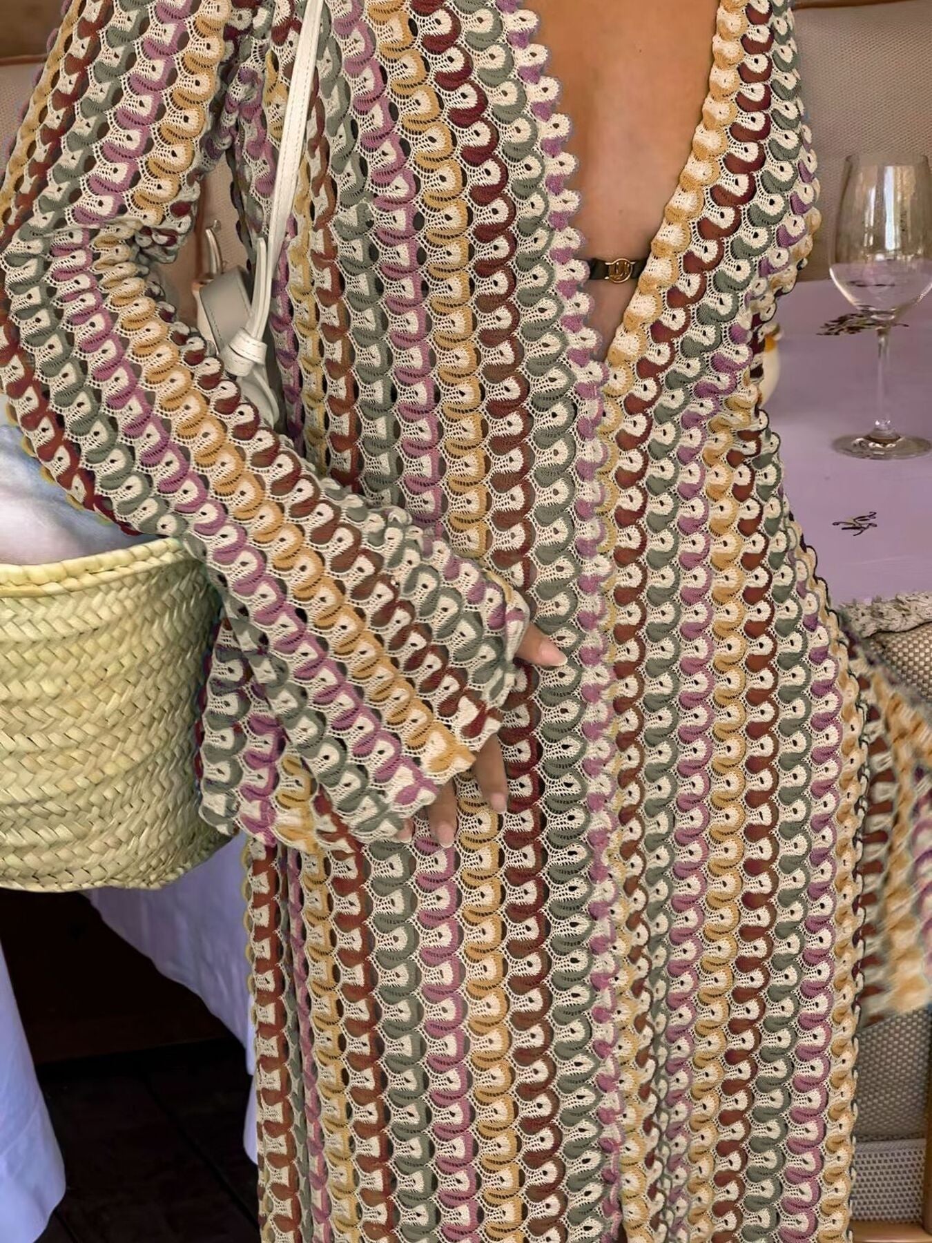 Slit Striped Knit Maxi Dress