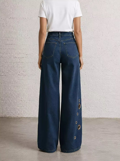 Wide Leg Jeans with Eyelet Details
