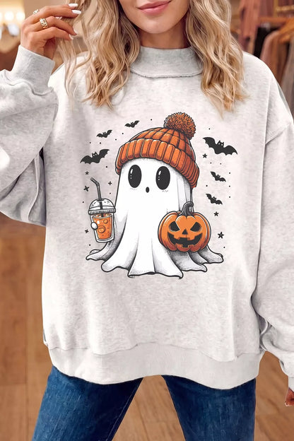 Reversible Halloween Graphic Mock Neck Tunic Sweatshirt