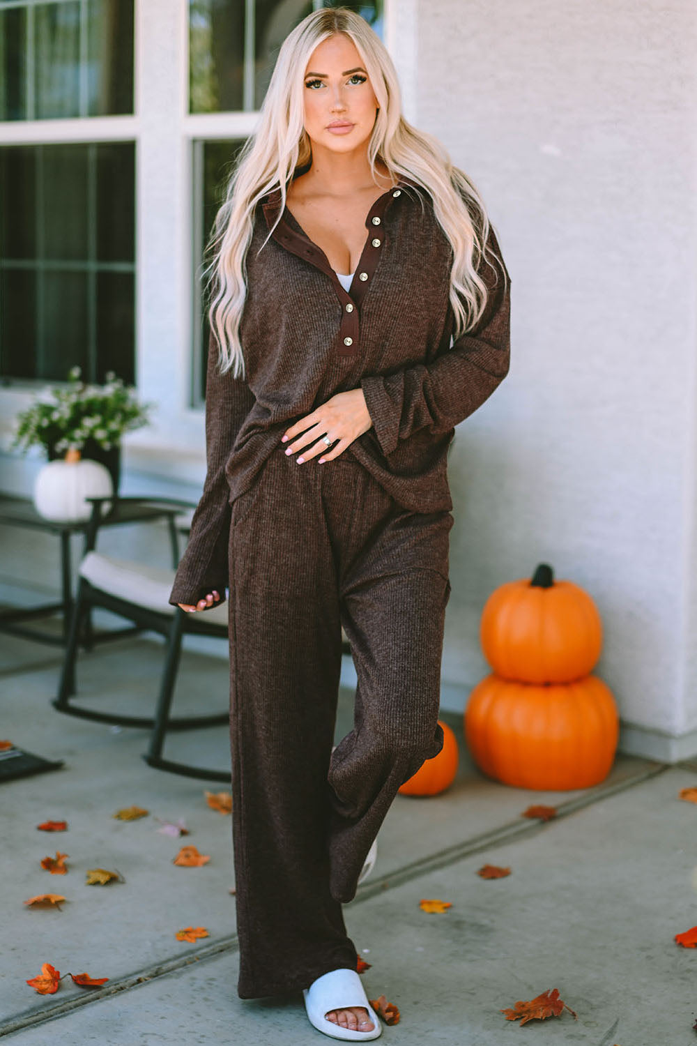 Buttoned Long Sleeve Lounge Set
