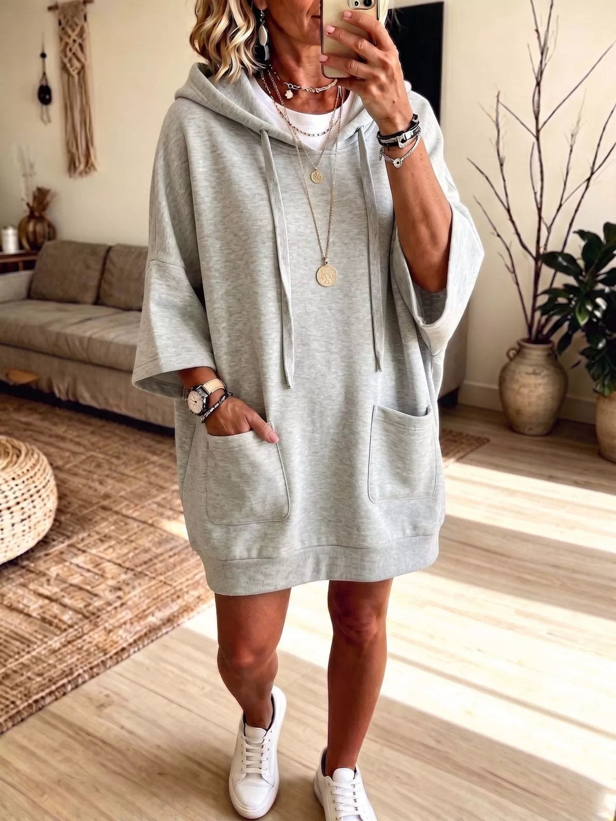 Brown hoodie dress, view 3