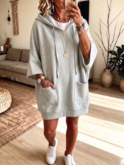 Drawstring Hoodie Dress with Pockets