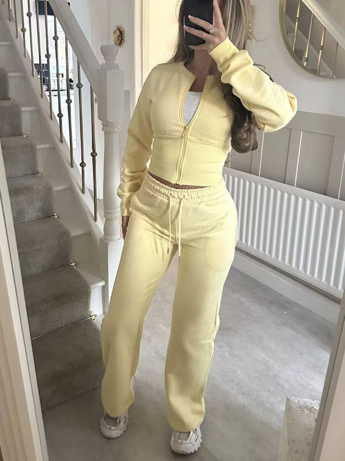 Zip-Up Crop Hoodie and High-Waisted Pants Set