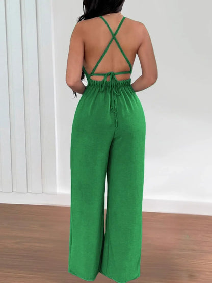Crisscross Back Wide Leg Jumpsuit