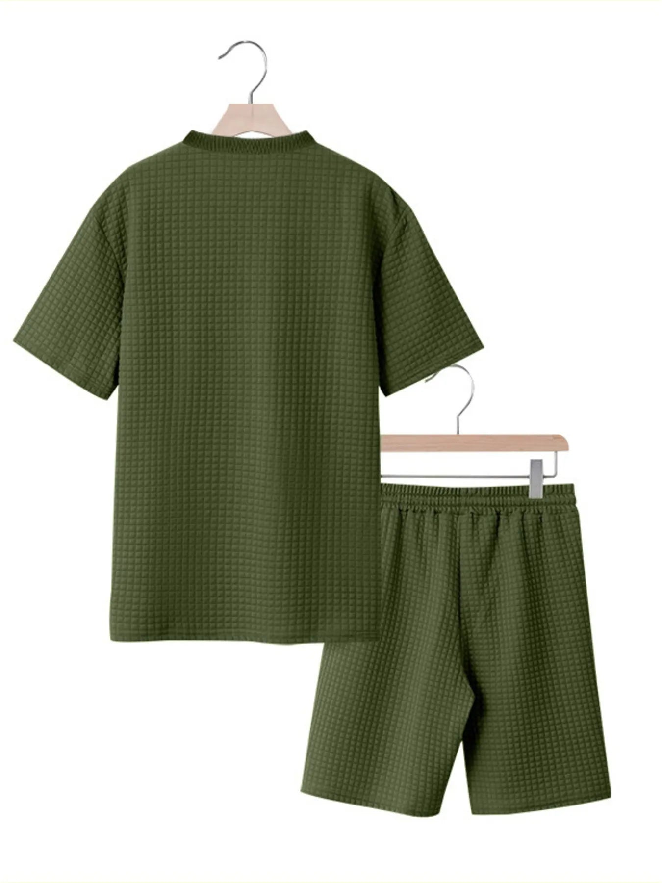 Men's Textured Round Neck Top and Shorts Set