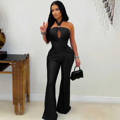 Wide leg wrapped arm jumpsuit