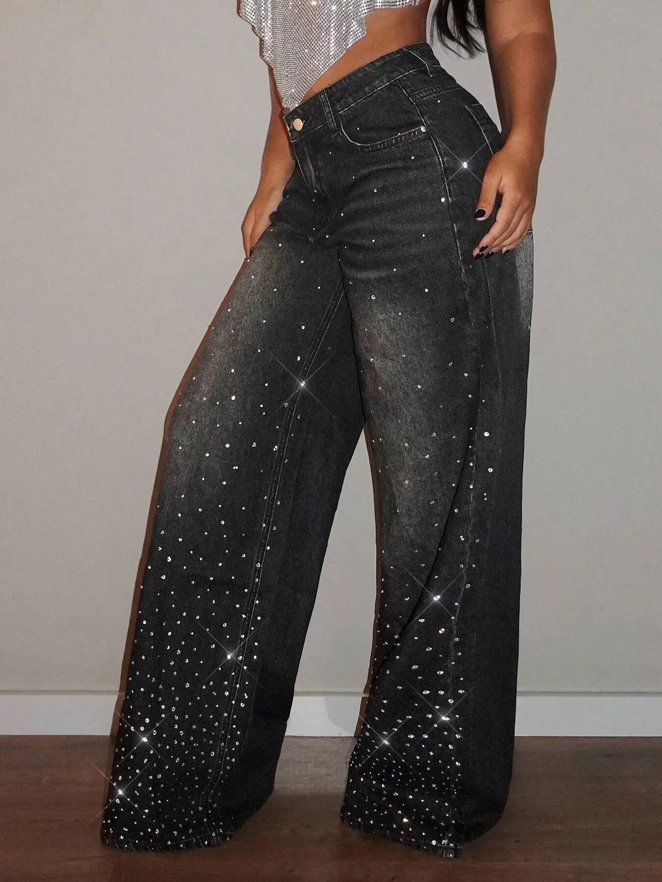 Rhinestone Wide-Leg Jeans