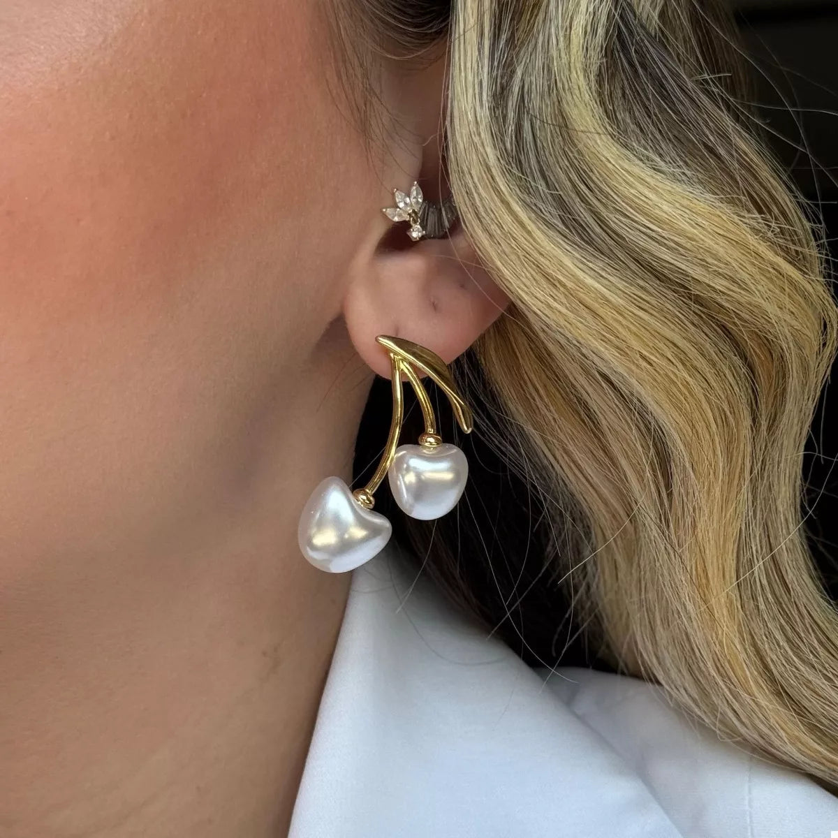 18K Gold-Plated Pearl Cherry Earrings