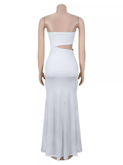 Strapless Cut-out Maxi Dress with Ruched Detail