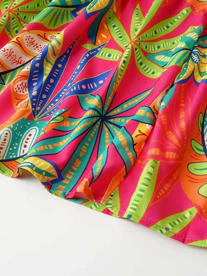 Tropical Print Smocked Tie-Strap Dress